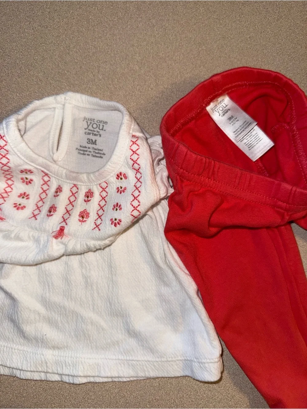 Carter’s baby girl two piece set size 3 months white and coral